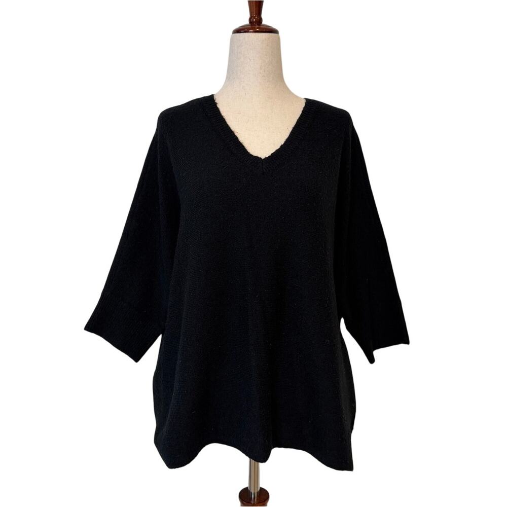 Vince Camuto Black Oversized V-Neck Tunic Sweater Petite Medium